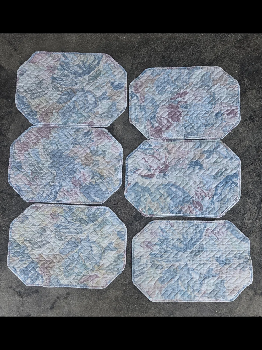 Vintage Pastel Floral Reversable Stripe Quilted Placemats - Set of 6